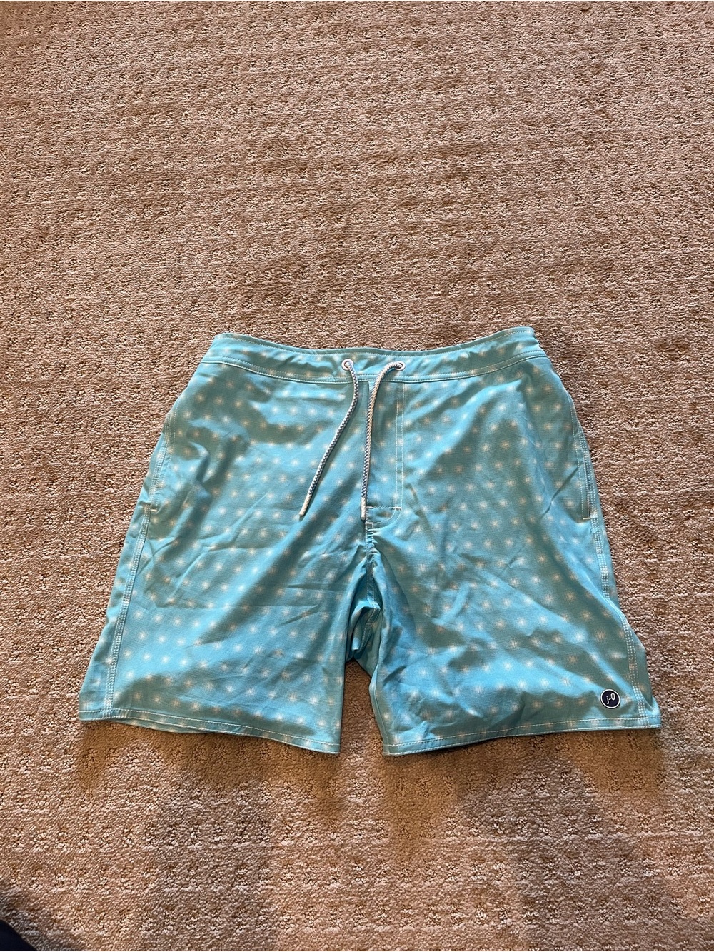johnnie-O Light Blue and White Swim Shorts